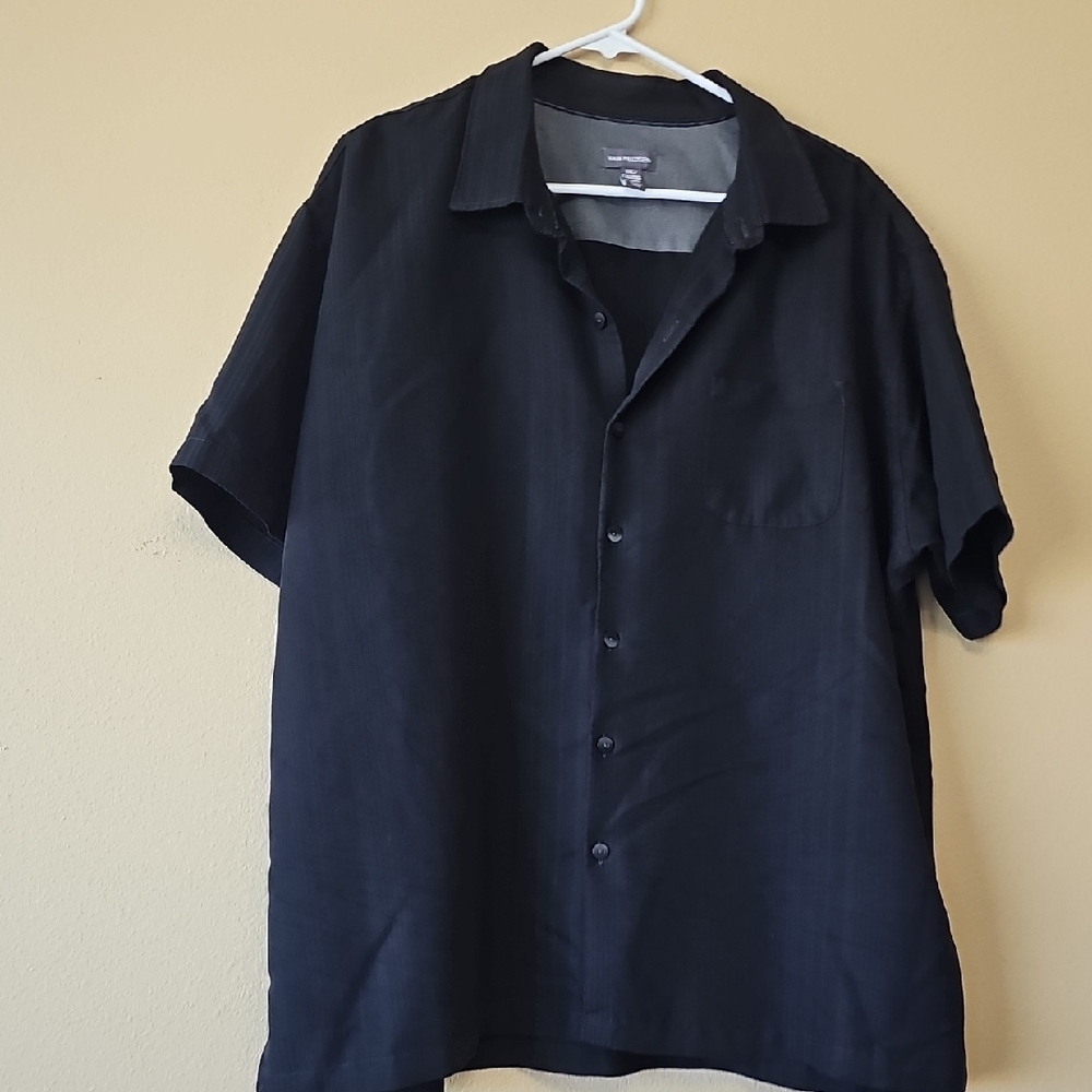 Black Casual Button Down Shirt with Camp Collar
